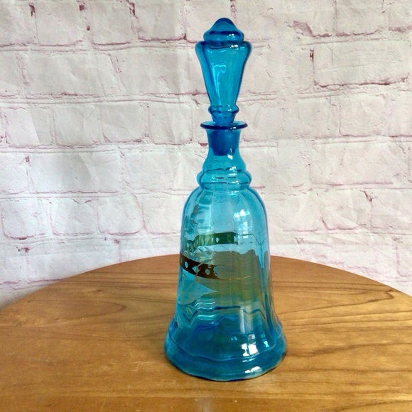 Vintage Hand Painted Blue Glass Decanter - Picture 4 of 8
